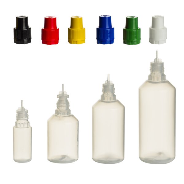 Liquid Flaschen aus PP mit KISI Verschluss - 10ml Gelbe Deckel - 12 Stück