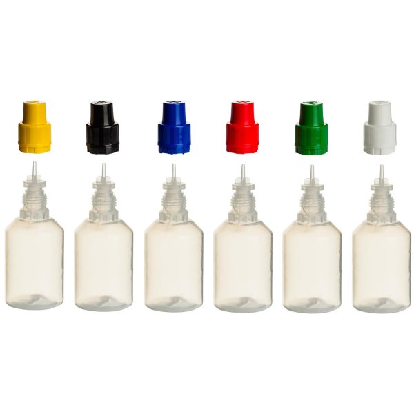 Liquid Flaschen aus PP mit KISI Verschluss - 30ml - Rote Deckel - 12 Stück