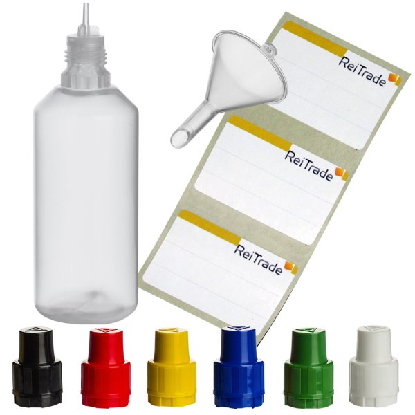Liquid Flaschen + Etiketten + Trichter 100ml gelb 6 Stück
